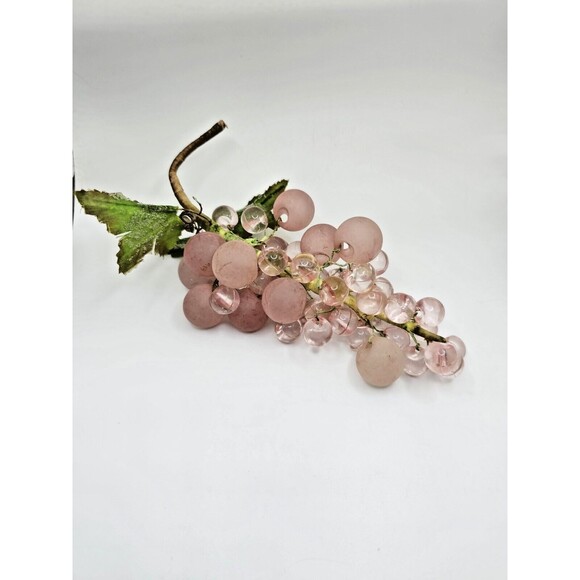 Vintage Lucite Acrylic Cluster Blush Pink Grapes Decorative Frosted Leaves Vine - Picture 2 of 8